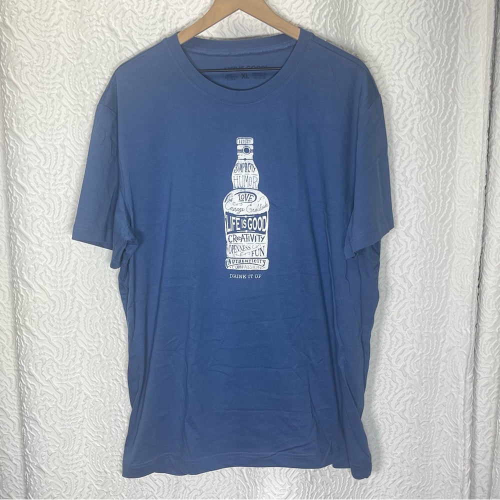 LIFE IS GOOD "Drink It Up" Blue Graphic T-Shirt Men's Size XL Crusher Tee